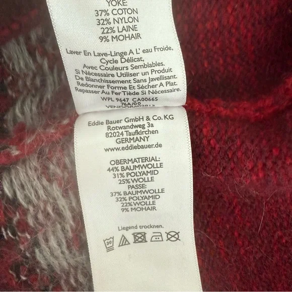 Eddie Bauer Red and Brown Cowl-neck Sweater, Wool/Mohair/Cotton/Nylon Blend. L. - Picture 6 of 10